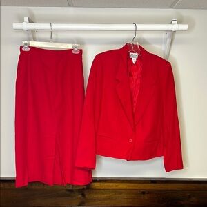Vintage Villager Wool Red Blazer and Skirt Set- XS/S